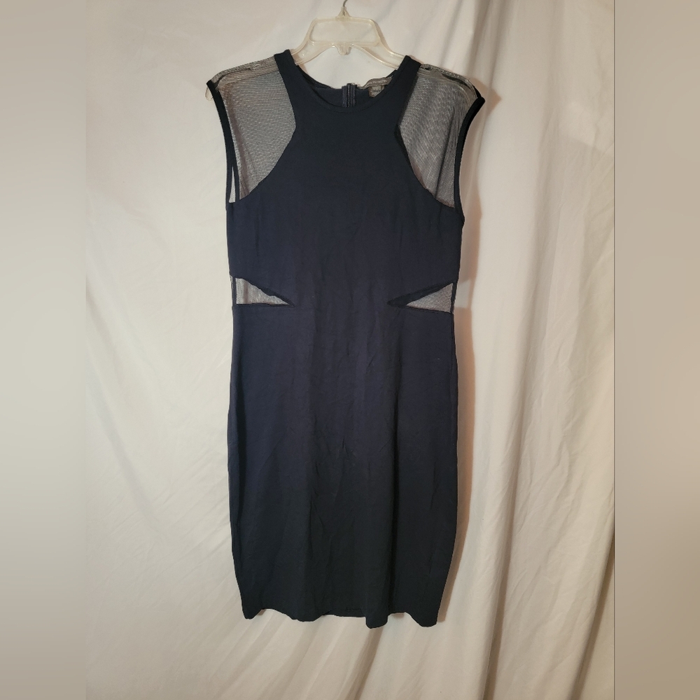 NWT French Connection Viven Mesh Inset Body-Con Dress Dark Navy Blue